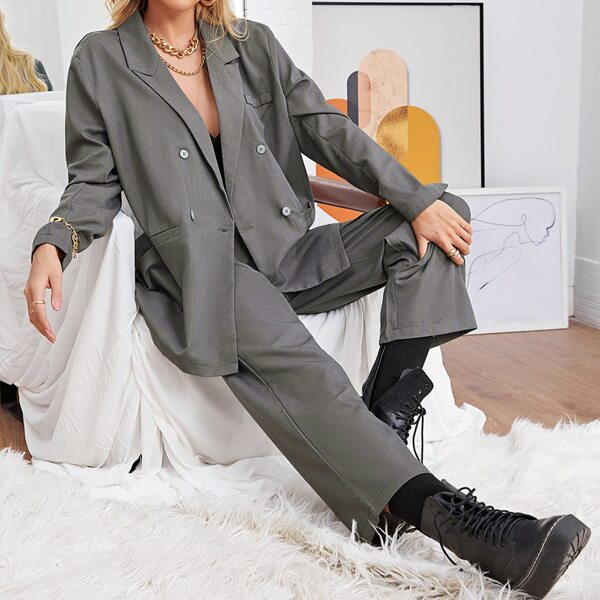 

Double Button Oversized Blazer & Pants Set, Grey