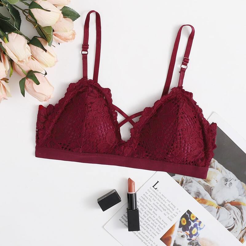 

Floral Lace Triangle Bralette, Burgundy