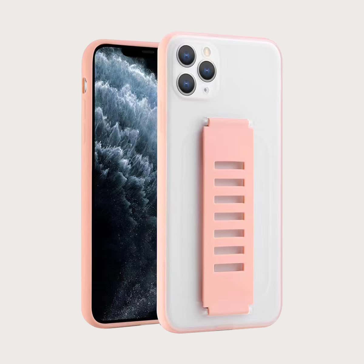 

1pc Contrast Frame Hand Strap iPhone Case, Pink