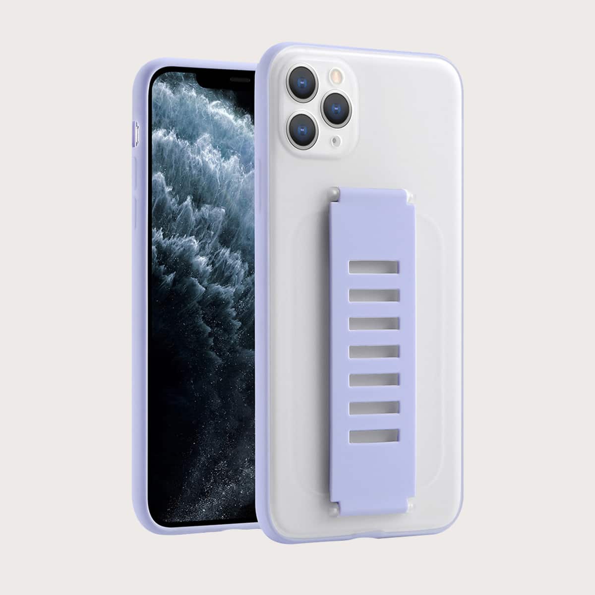 

1pc Contrast Frame Hand Strap iPhone Case, Purple