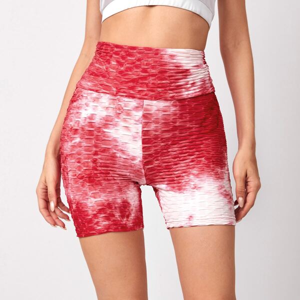 

Tie Dye Textured Knit Biker Shorts, Red
