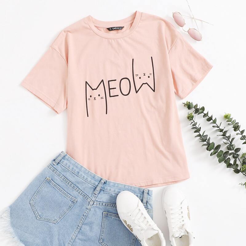 

Cartoon And Letter Graphic Top, Dusty pink