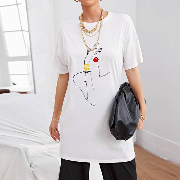 

Figure Graphic Longline Oversized Tee, White