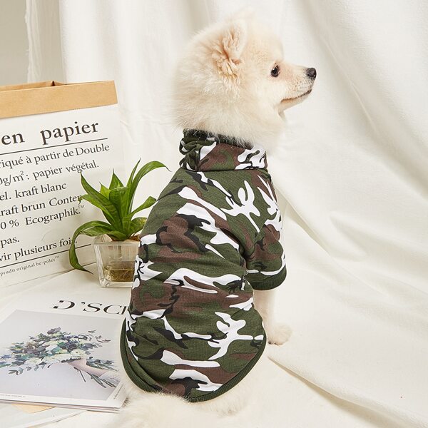 

1pc Camo Dog Hooded Tee, Green
