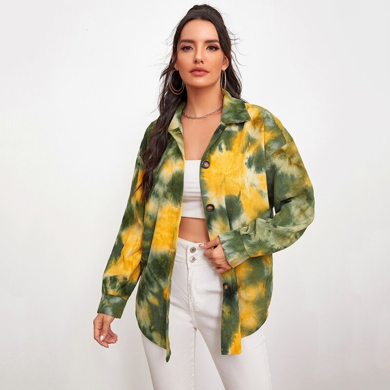

Button Front Tie Dye Cord Coat, Multicolor