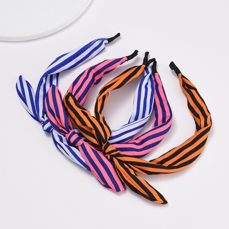 

3pcs Striped Bow Decor Hair Hoop, Multicolor