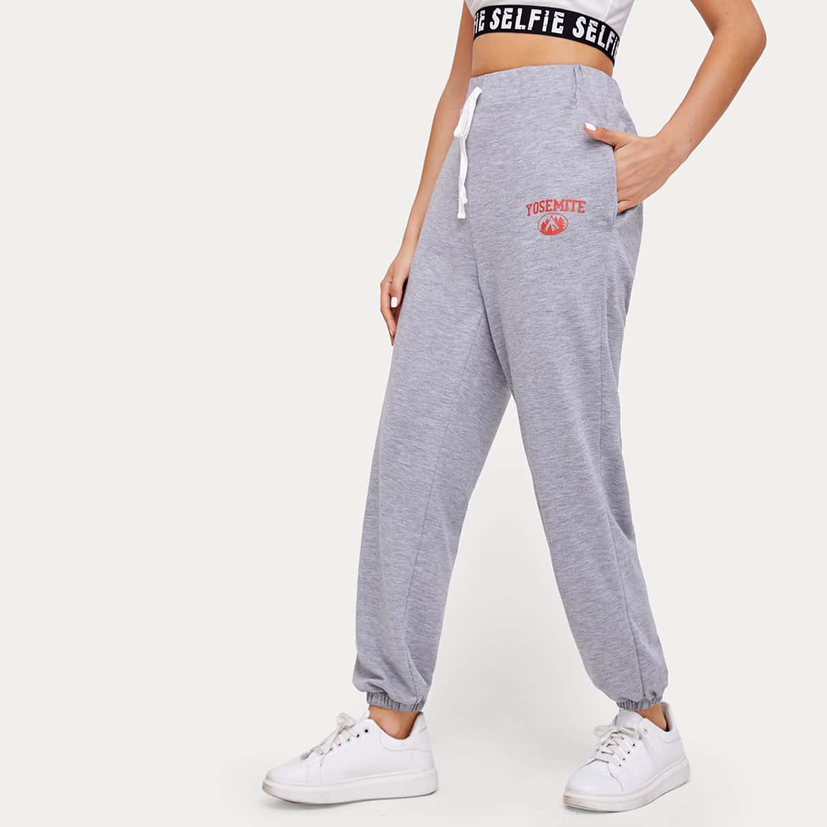 

Letter Graphic Sweatpants, Light grey
