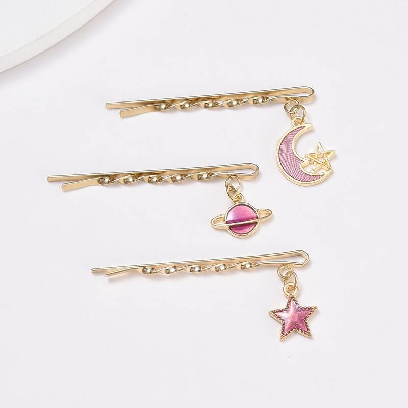 

3pcs Planet & Star Decor Hair Clip, Multicolor