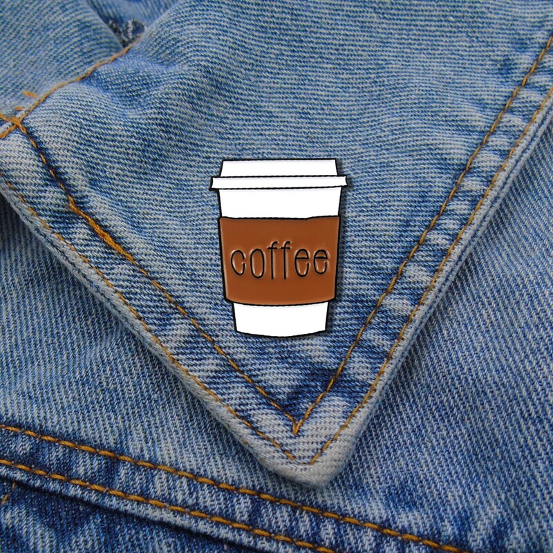 

Coffee Cup Design Brooch, Brown