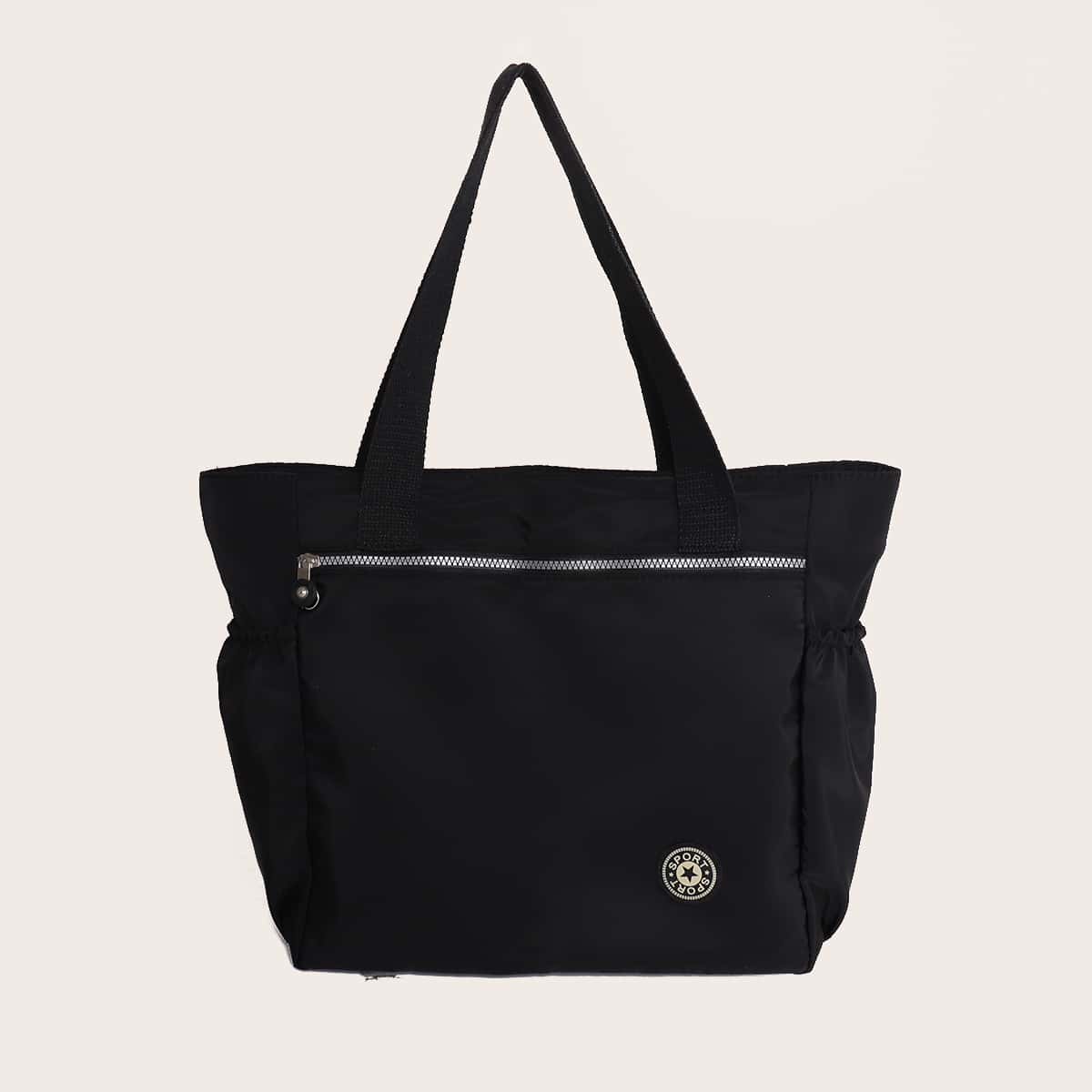 

Zip Front Tote Bag, Black