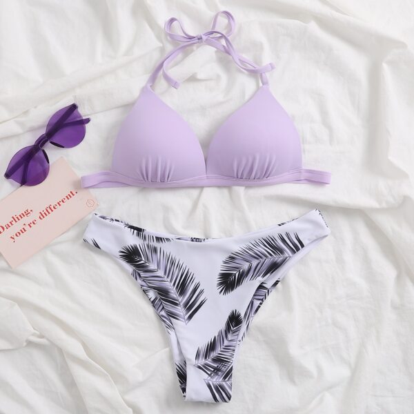 

Tropical Triangle Halter Bikini Swimsuit, Pastel lilac purple