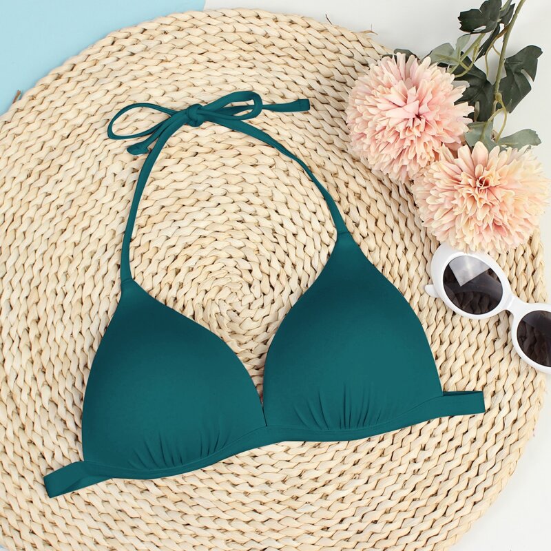 

Triangle Halter Bikini Top, Dark green
