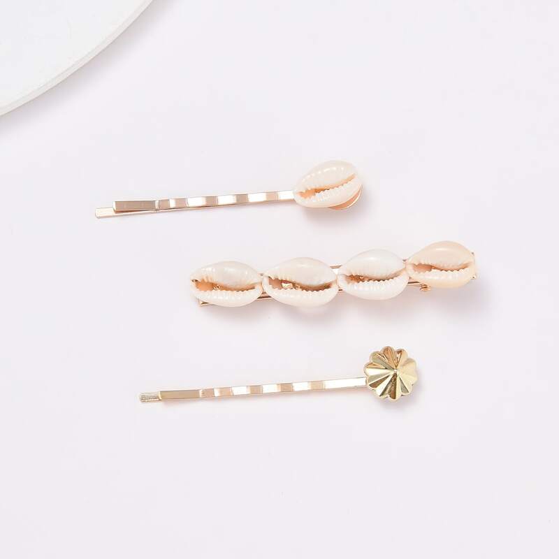 

3pcs Shell Decor Hair Clip, Gold