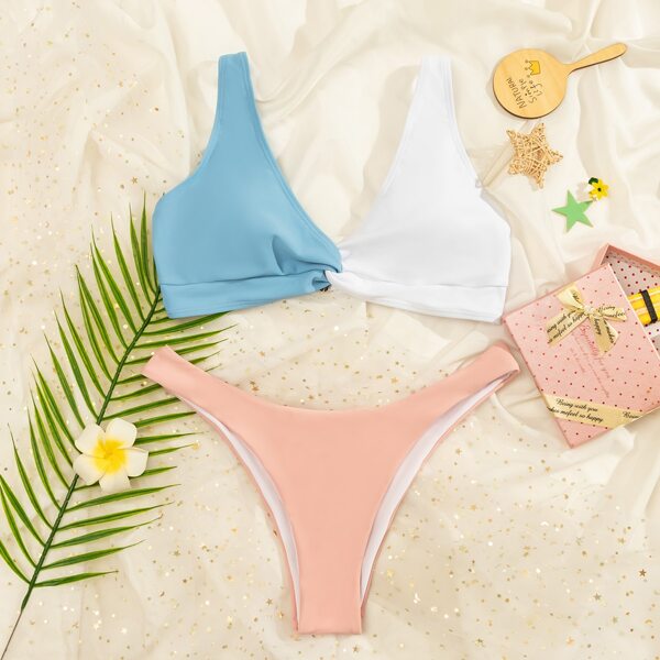 

Color Block Twist High Cut Bikini Swimsuit, Multicolor