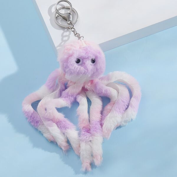 

Fluffy Octopus Charm Keychain, Multicolor