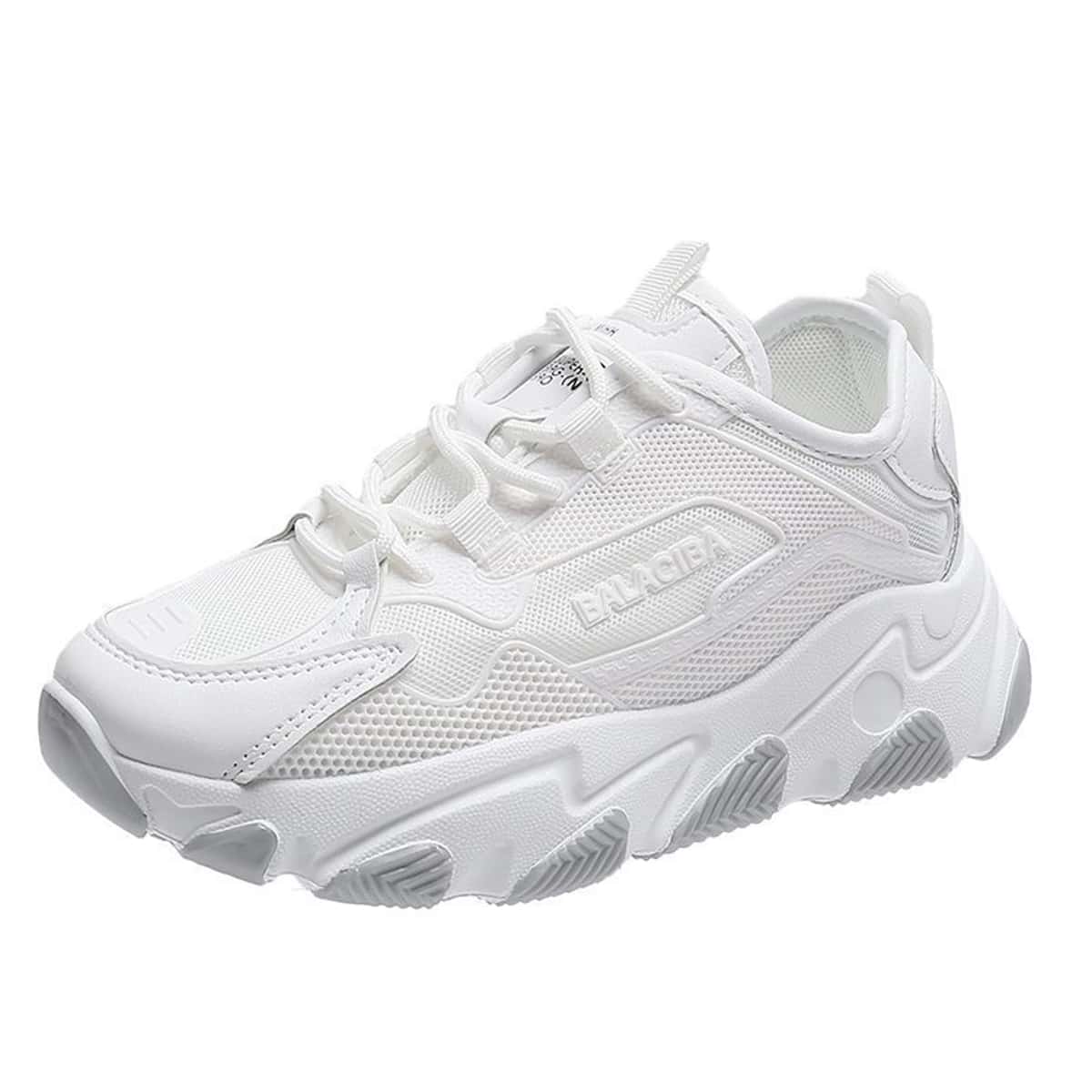 

Solid Mesh Lace-up Chunky Sneakers, White