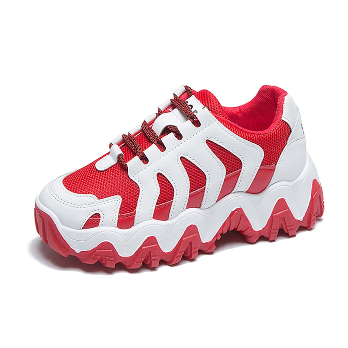 

Colorblock Lace-up Chunky Sneakers, Red and white