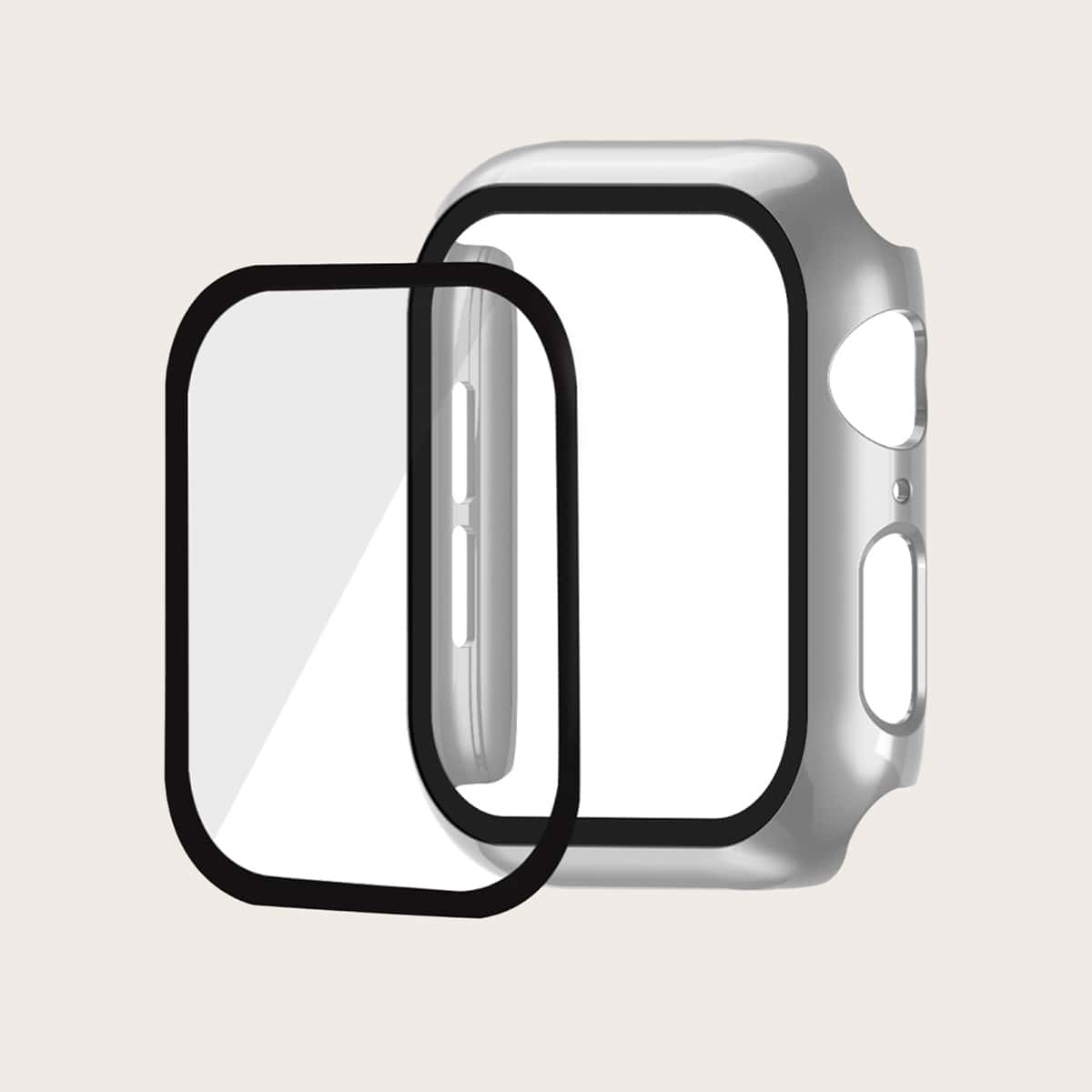 

1pc iWatch Case With Tempered Glass Film, Silver