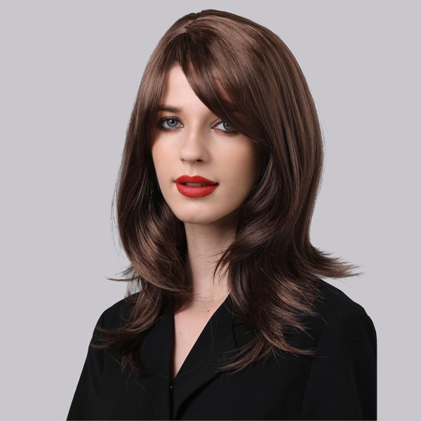

Natural Long Curly Wig With Bang, Brown