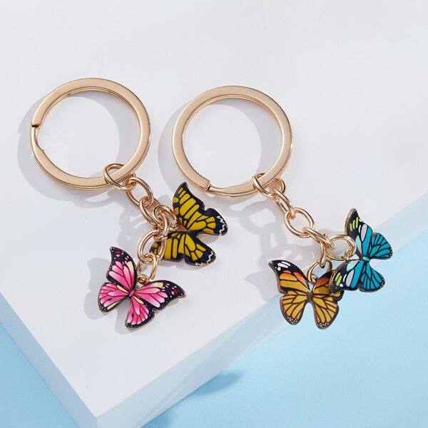 

2pcs Colorful Butterfly Pendant Keychain, Multicolor