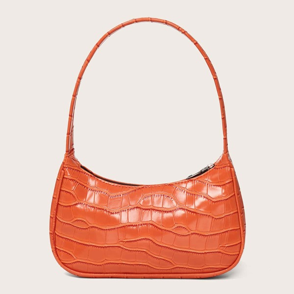 

Croc Embossed Baguette Bag, Orange