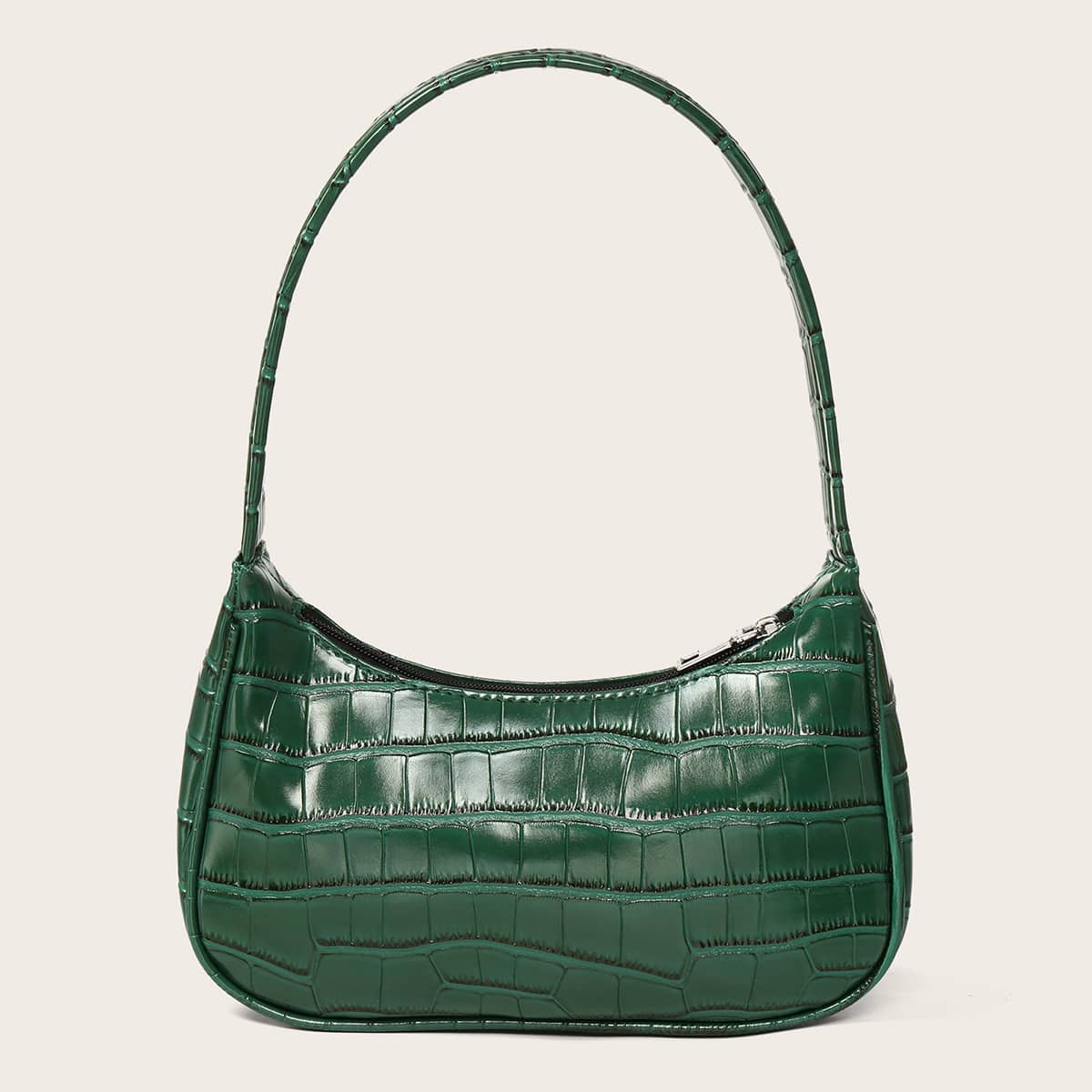 

Croc Embossed Baguette Bag, Green
