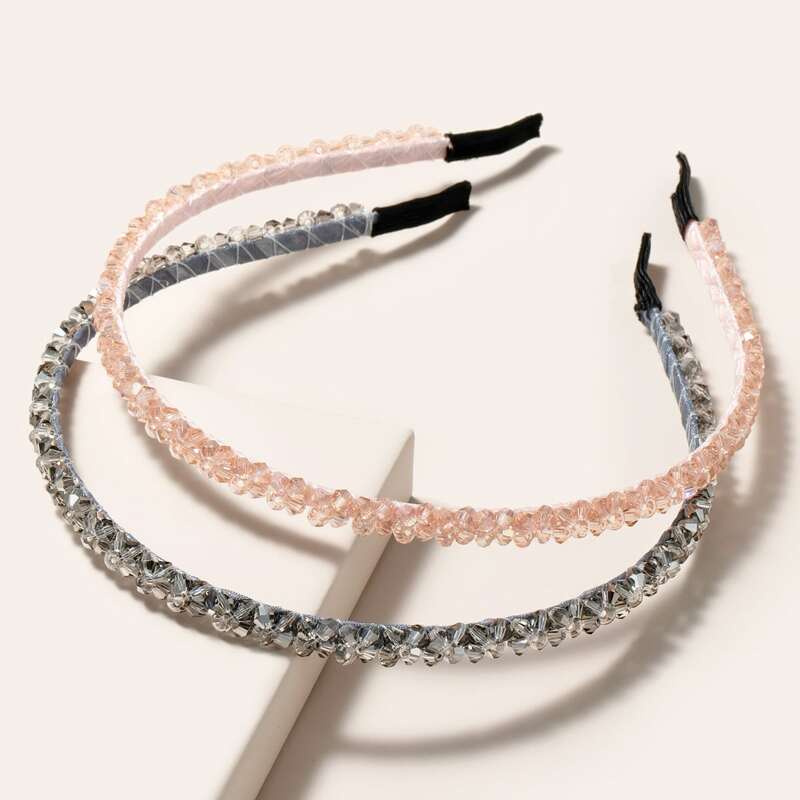 

2pcs Crystal Beaded Hair Hoop, Multicolor