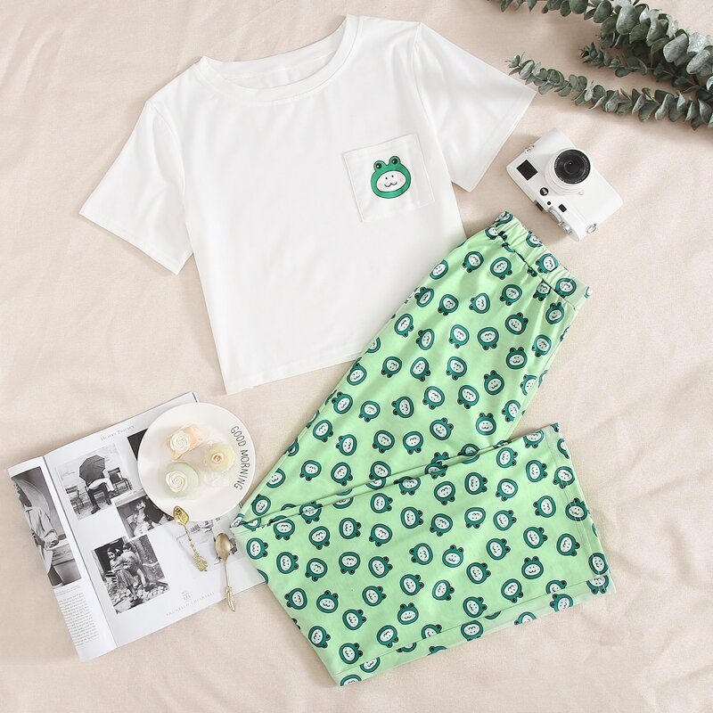 

Cartoon Frog Pants PJ Set, Multicolor