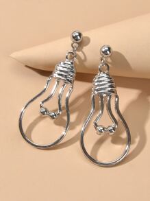 1 Cặp bông tai mặt dây chuyền hình bóng đèn kim loại bạc thời trang, thích hợp để đeo hàng ngày - Bạc - Xem 4