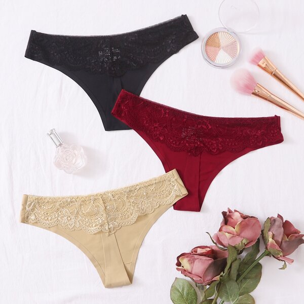 

3pack Lace Trim Seamless Panty Set, Multicolor