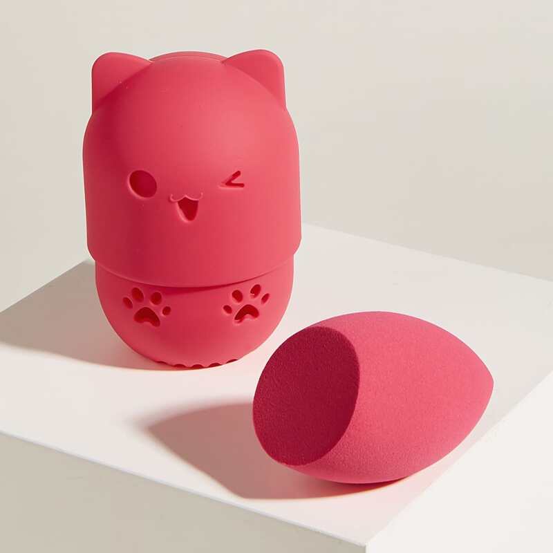 

1pc Flat-Ended Sponge With 1pc Storage Box, Hot pink