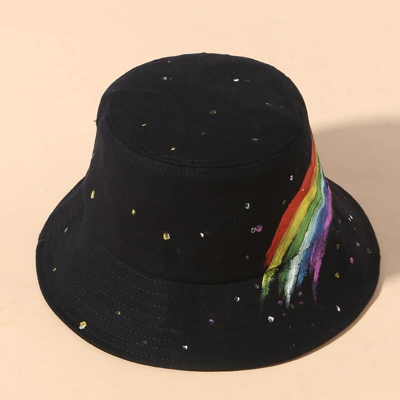 

Rainbow Stripe Bucket Hat, Black