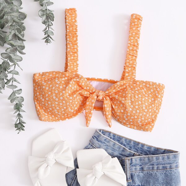 

Ditsy Floral Knot Front Bikini Top, Orange