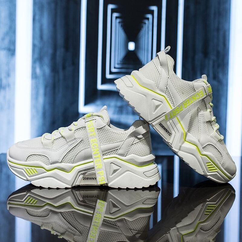 

Letter Tape Lace-up Chunky Sneakers, White