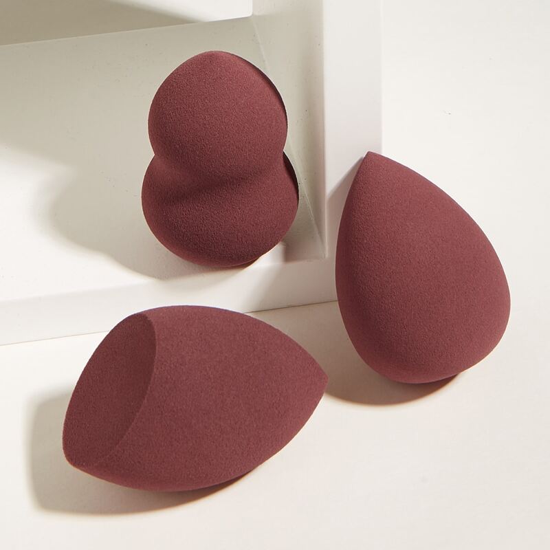 

3pcs Solid Makeup Sponge Set, Burgundy