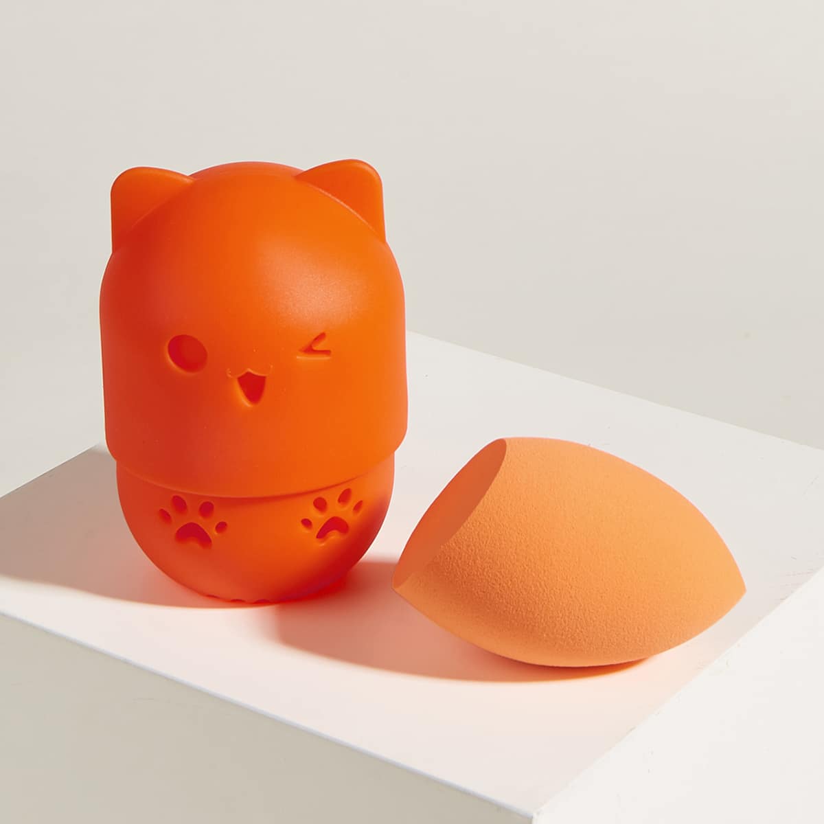 

1pc Flat-Ended Sponge With 1pc Storage Box, Orange
