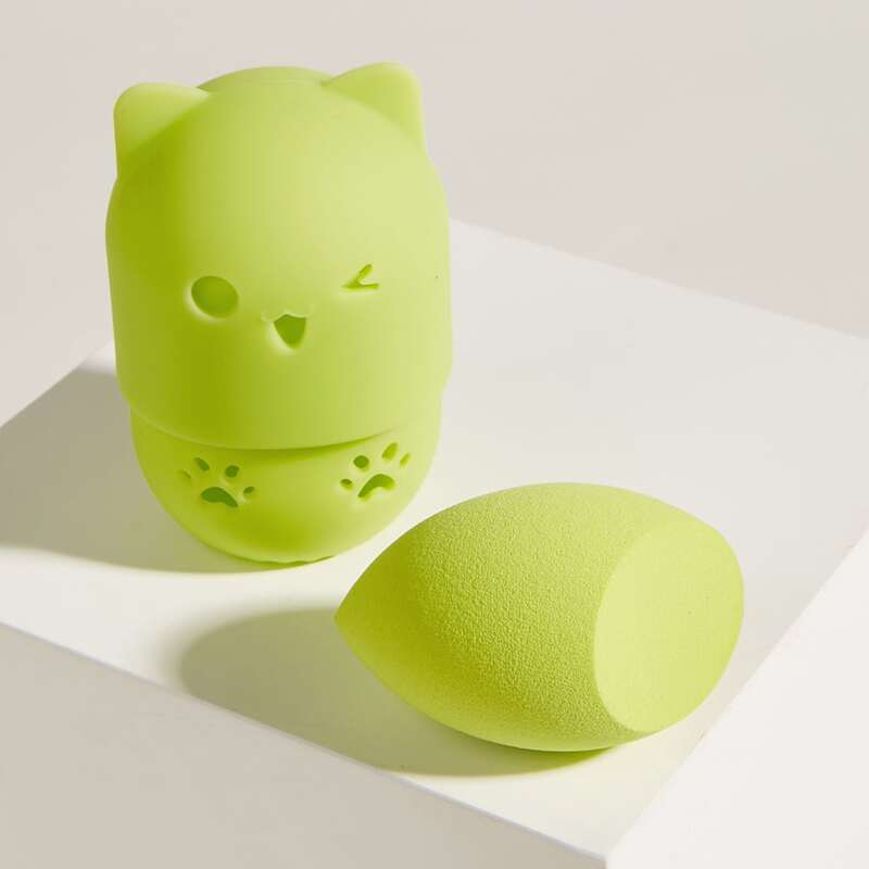 

1pc Flat-Ended Sponge With 1pc Storage Box, Green