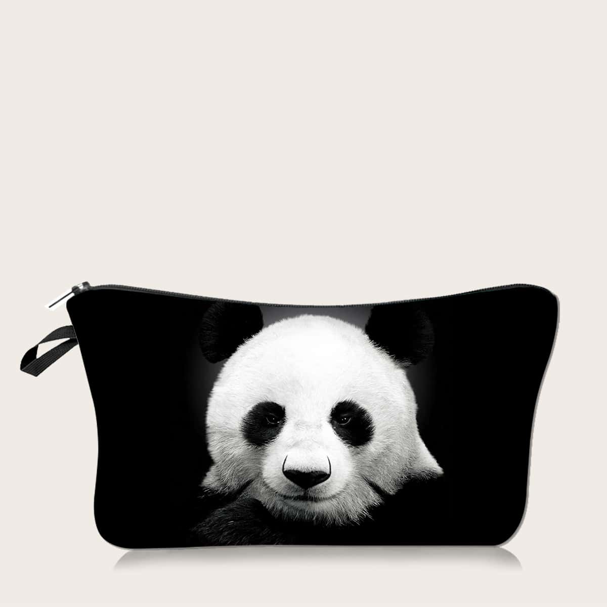 

1pc Panda Print Makeup Bag, Black and white