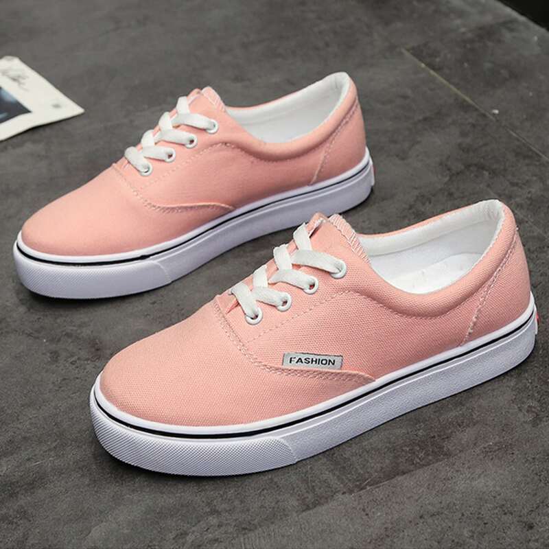 

Solid Lace-up Canvas Sneakers, Pastel coral pink
