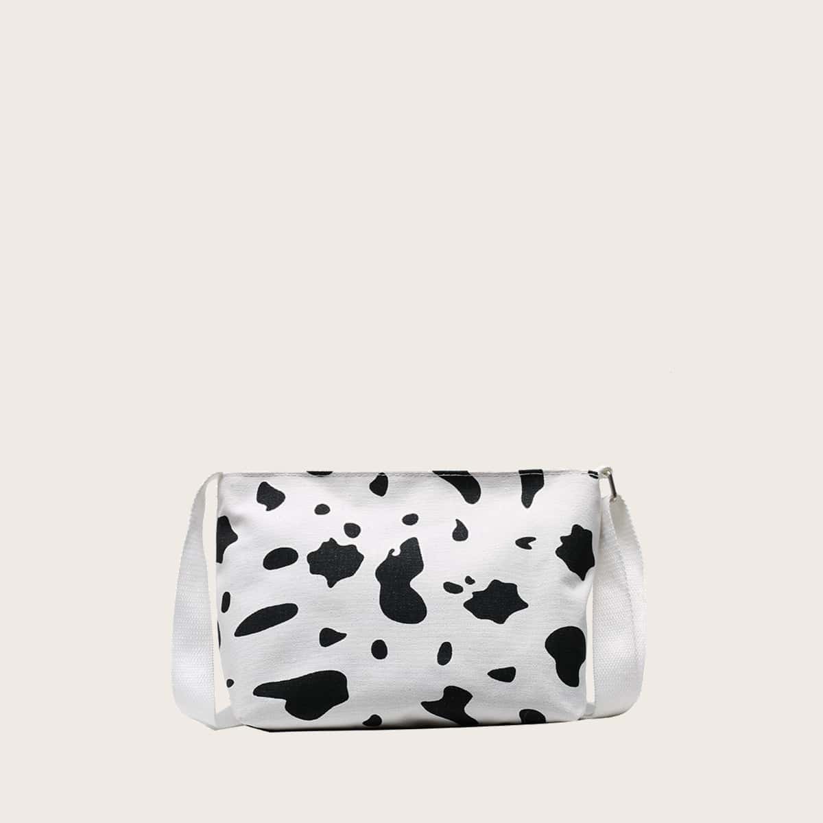 

Cow Print Canvas Crossbody Bag, Black and white