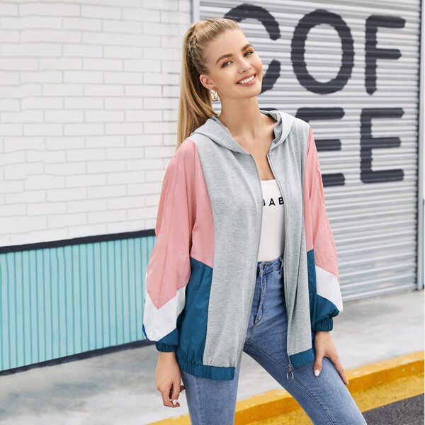 

Zip Up Color Block Hooded Jacket, Multicolor