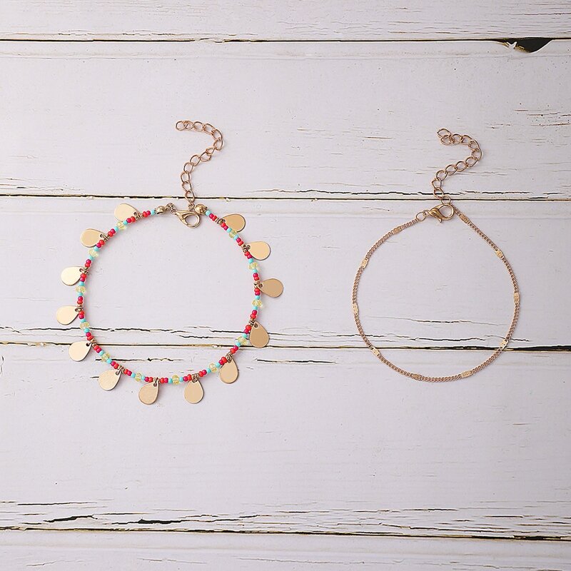 

2pcs Beaded Anklet, Multicolor