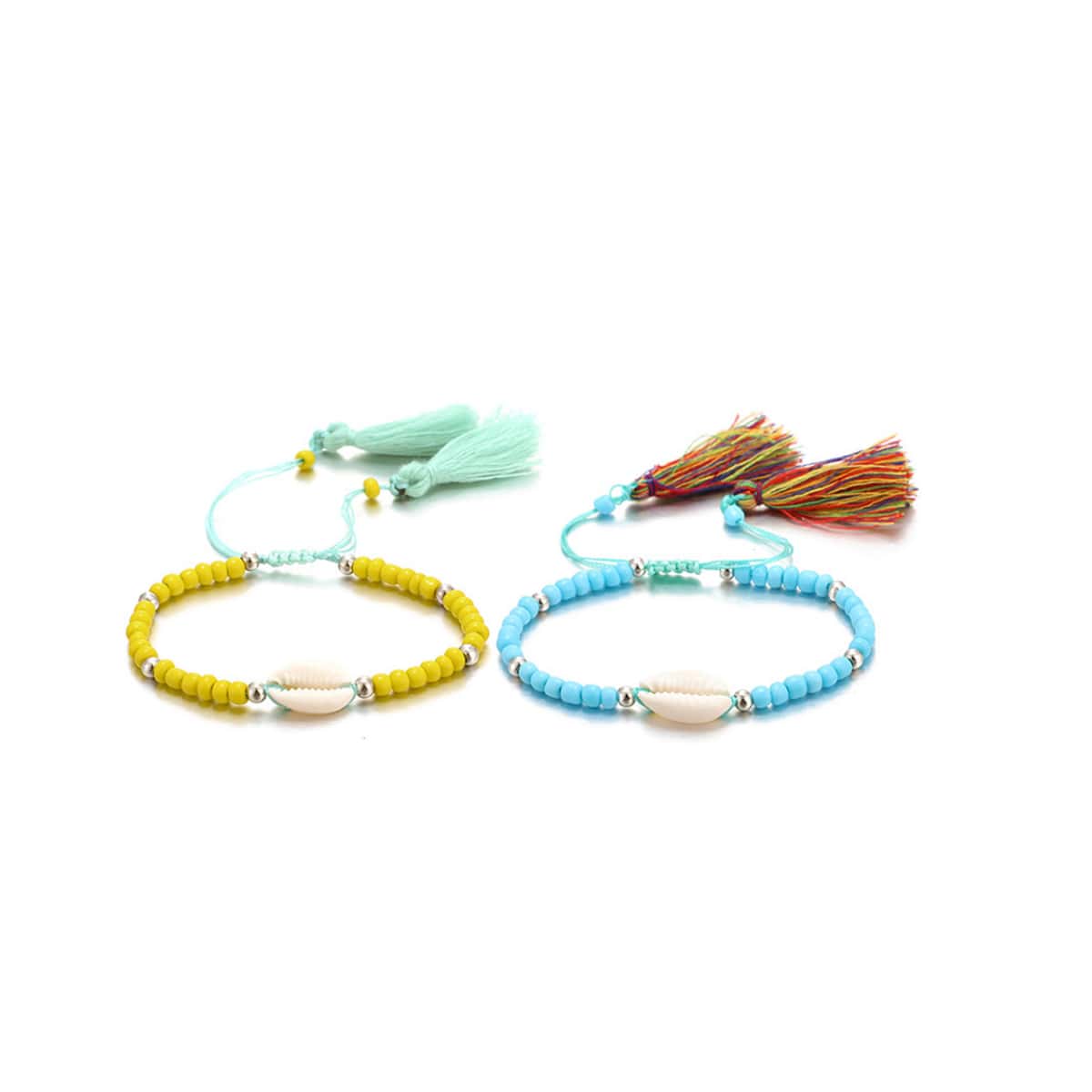 

2pcs Shell Decor Beaded Bracelet, Multicolor