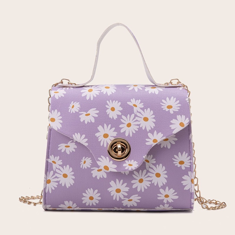 

Daisy Floral Graphic Satchel Bag, Purple