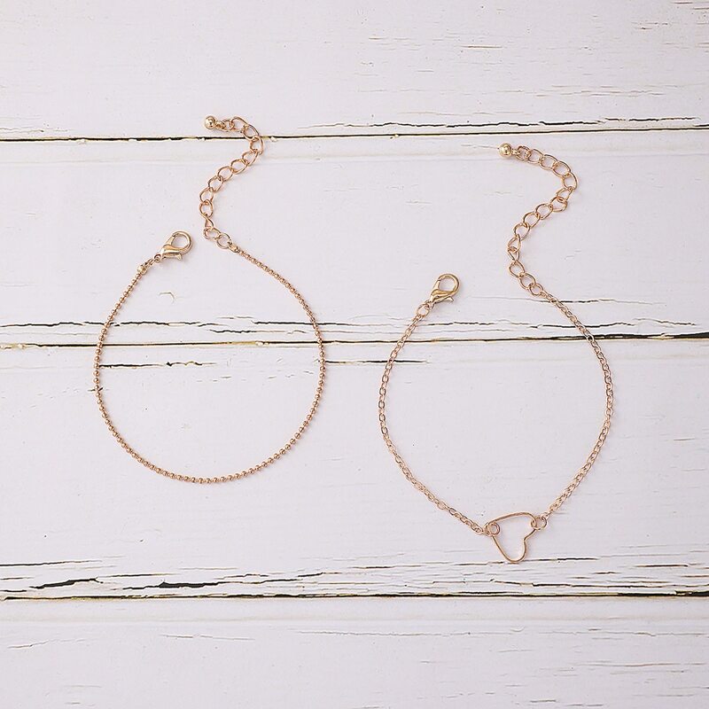 

2pcs Heart Chain Anklet, Gold