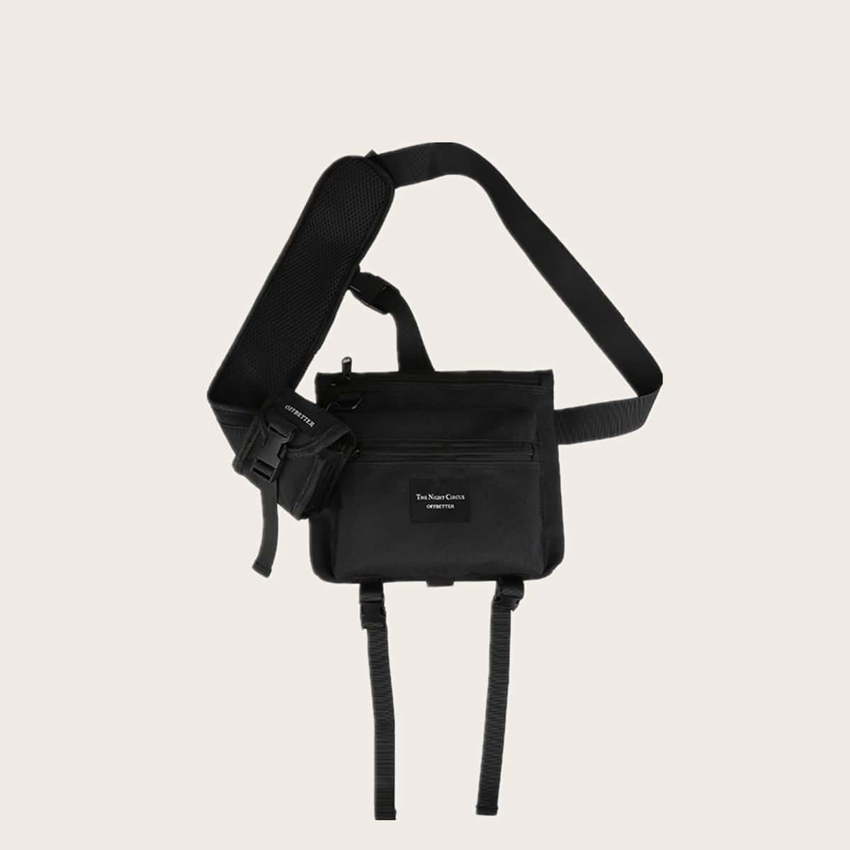 

Guys Release Buckle Decor Letter Graphic Chest Bag, Black