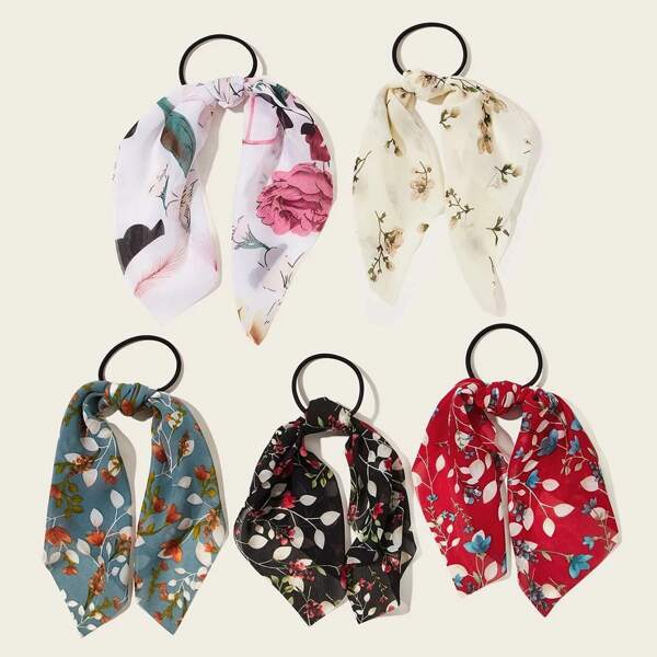 

5pcs Ditsy Flower Pattern Scrunchie Scarf, Multicolor