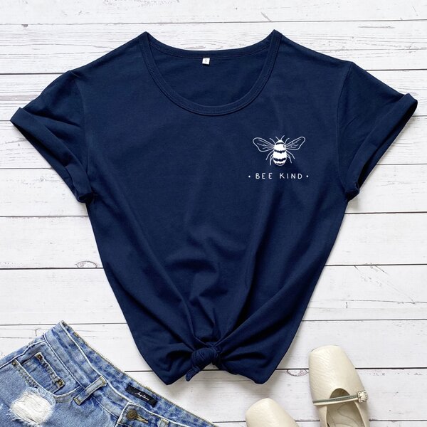 

Bee And Letter Graphic Tee, Navy blue