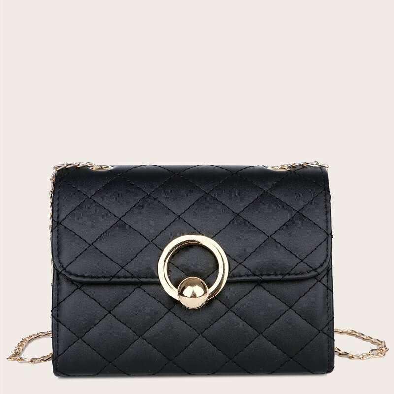 

Quilted Flap Chain Crossbody Bag, Black