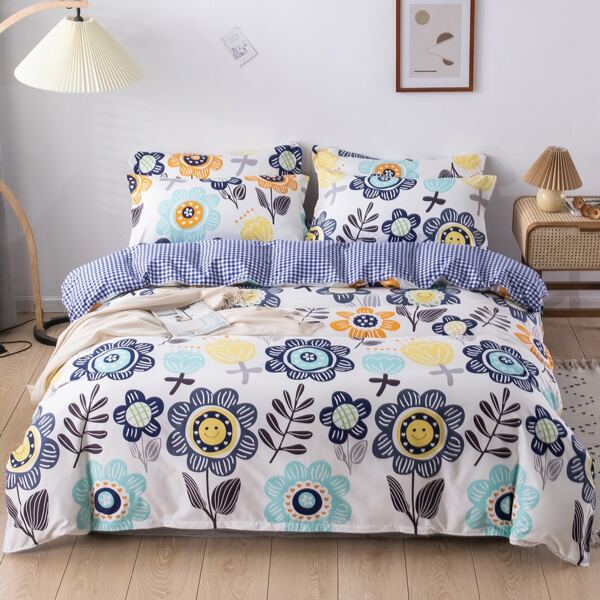

Flower Print Bedding Set Without Filler, Multicolor